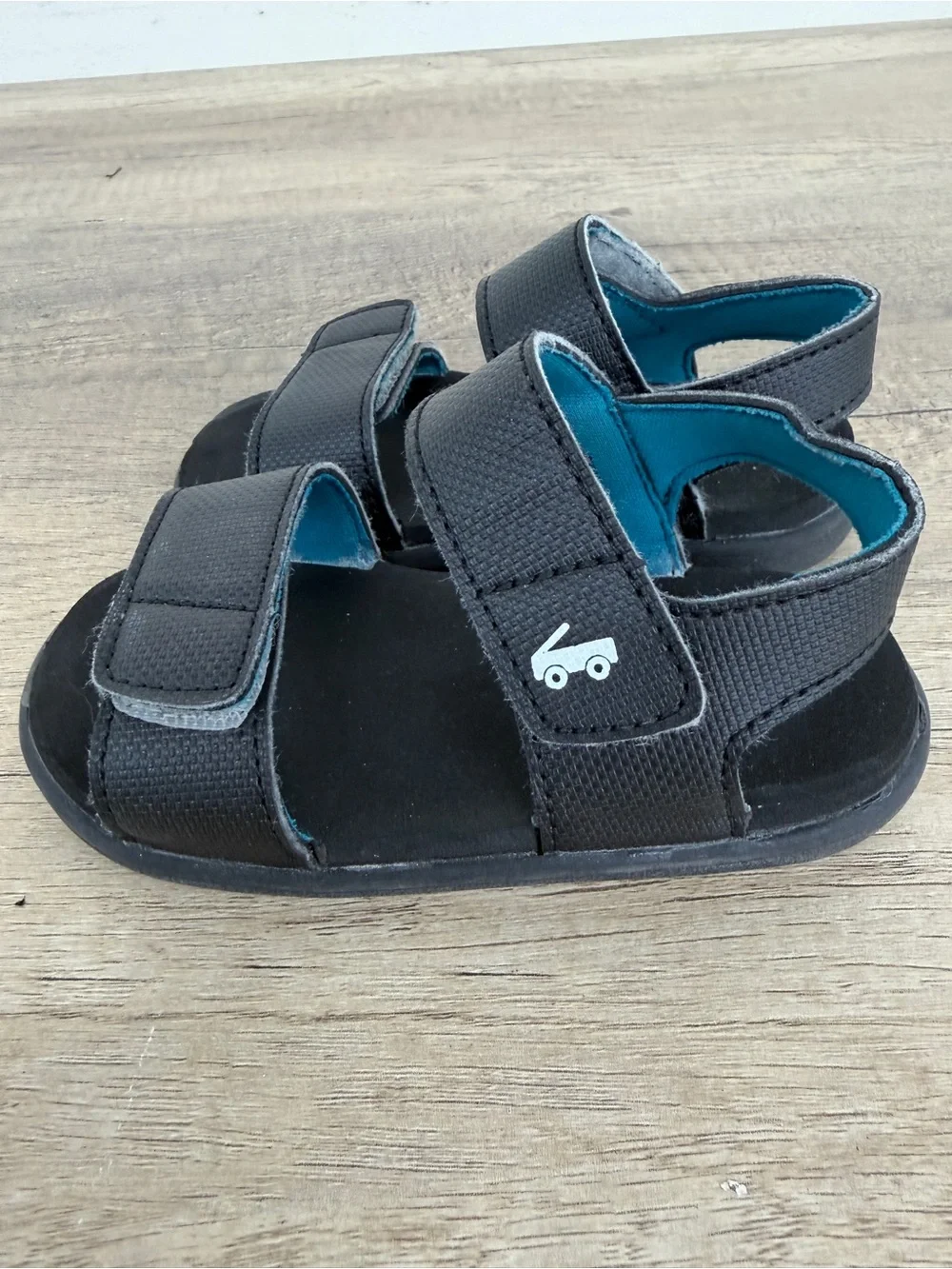 See Kai Run Black Kids' Hook-and-Loop Sandals with Teal Lining